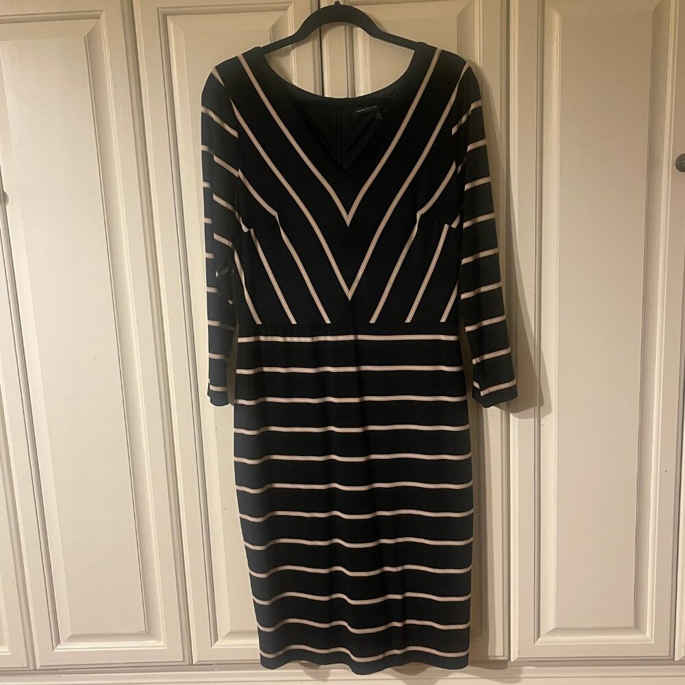Straight black with tan/white stripes dress